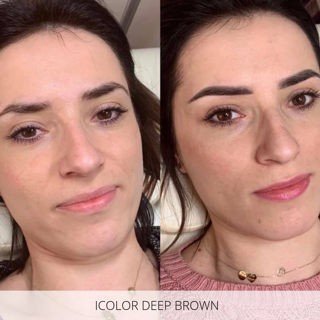 Sprâncene înainte și după lucrare cu iColor Deep Brown